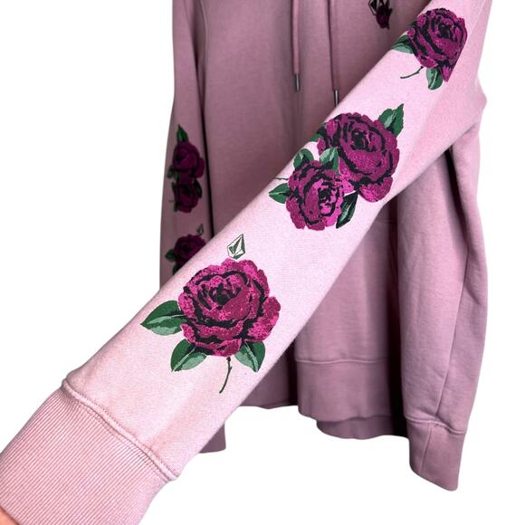 VOLCOM Pullover Hoodie in Mauve with Burgundy Floral Print Women L - Picture 6 of 10
